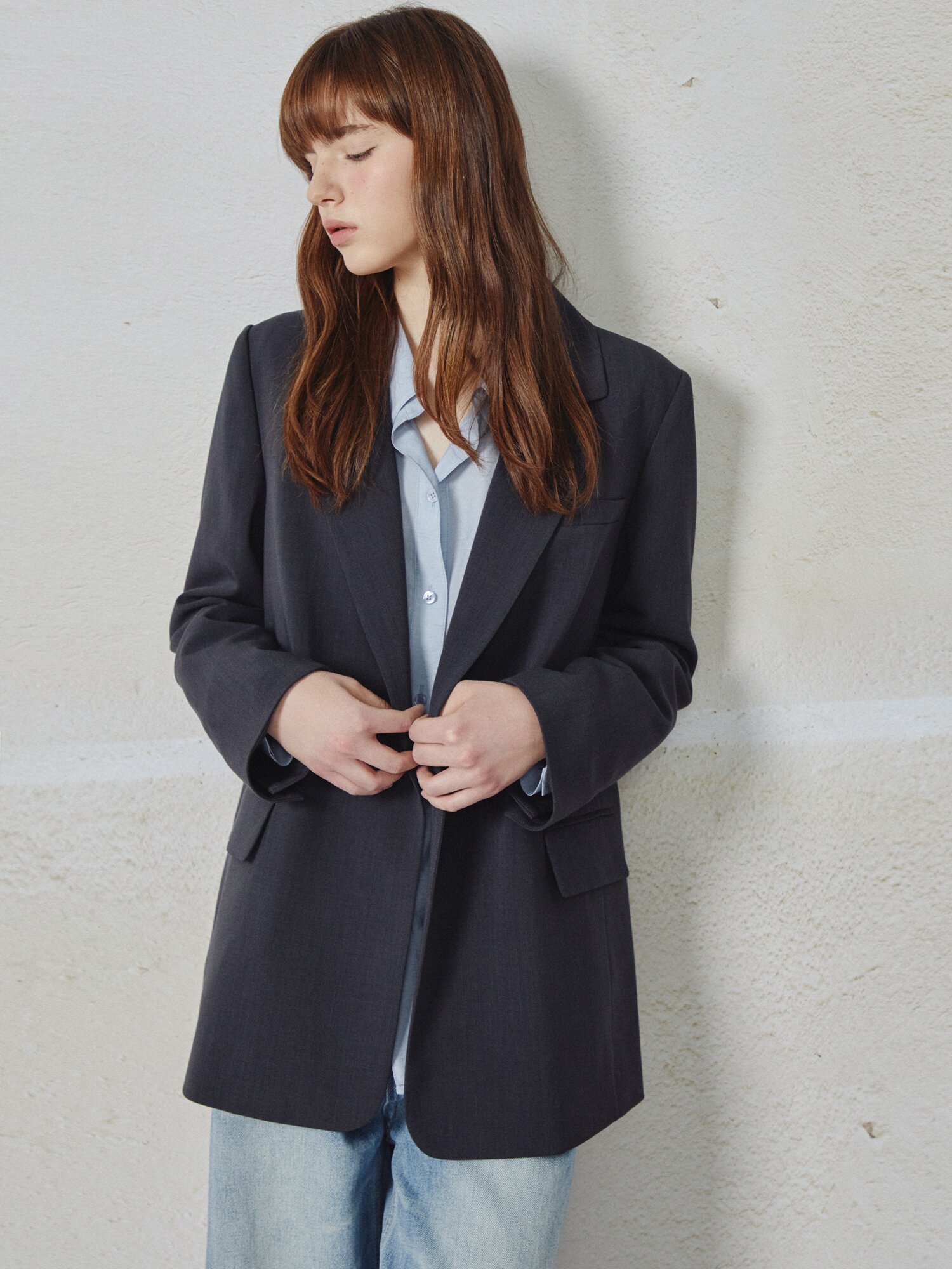 원 버튼 싱글 테일러드 재킷 (DARK GREY)