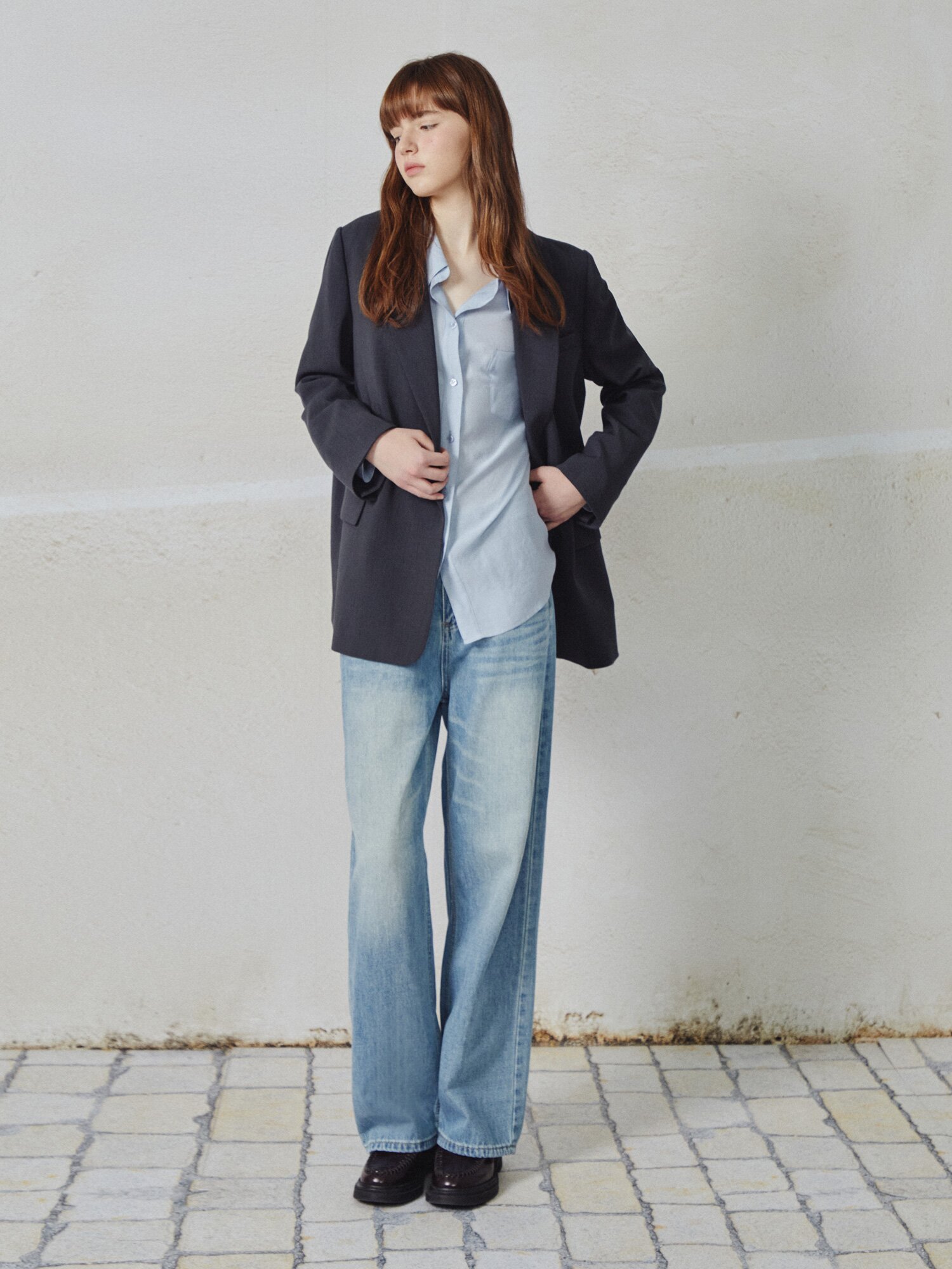 원 버튼 싱글 테일러드 재킷 (DARK GREY)