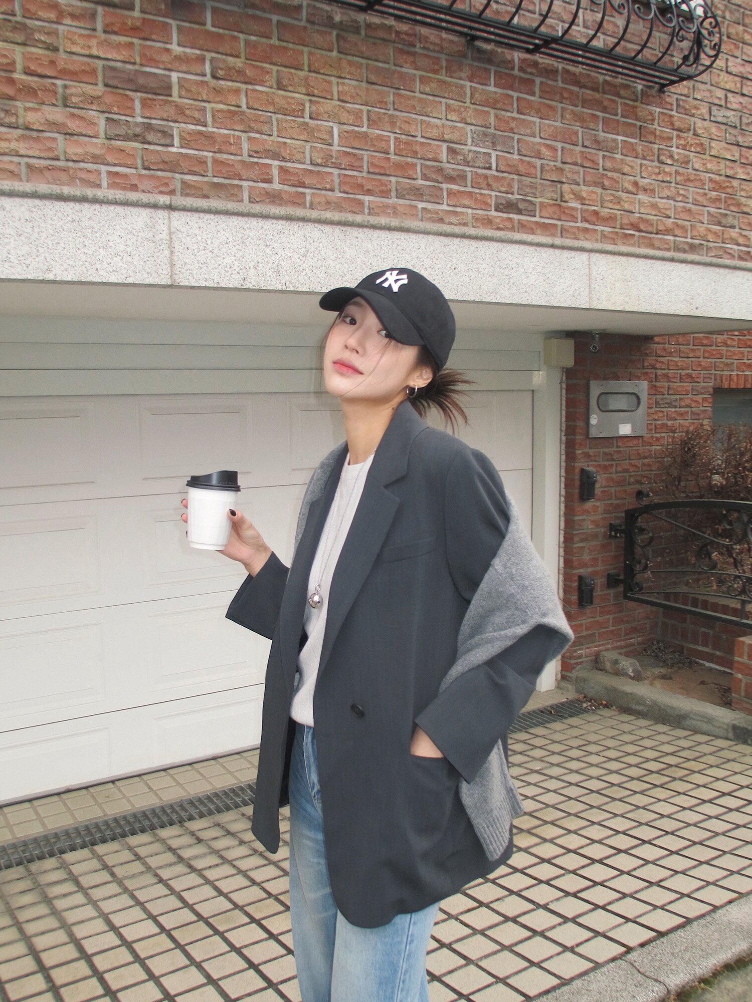 원 버튼 싱글 테일러드 재킷 (DARK GREY)