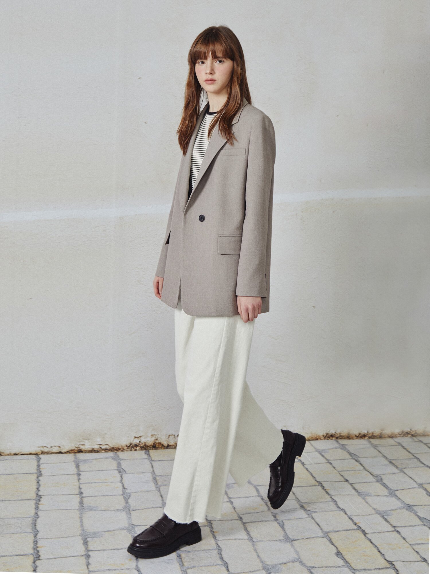 원 버튼 싱글 테일러드 재킷 (BEIGE)