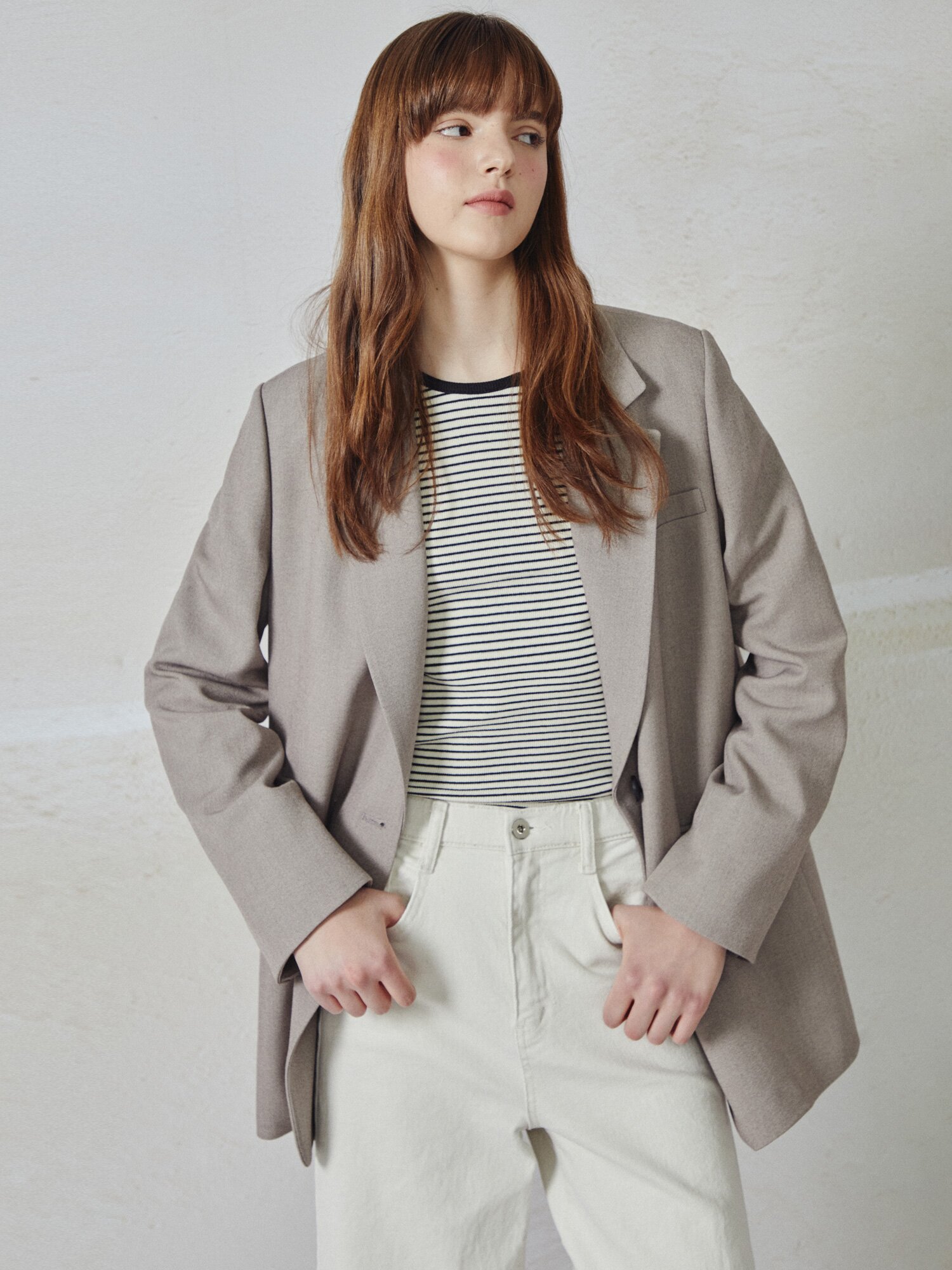 원 버튼 싱글 테일러드 재킷 (BEIGE)