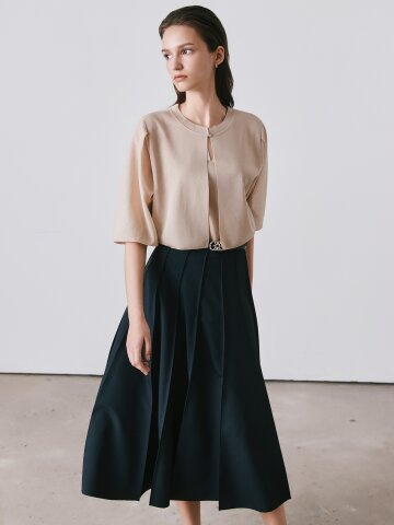 핀턱 인밴딩 플레어 스커트 