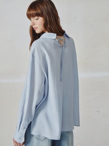 백 스트랩 셔츠 칼라 블라우스 