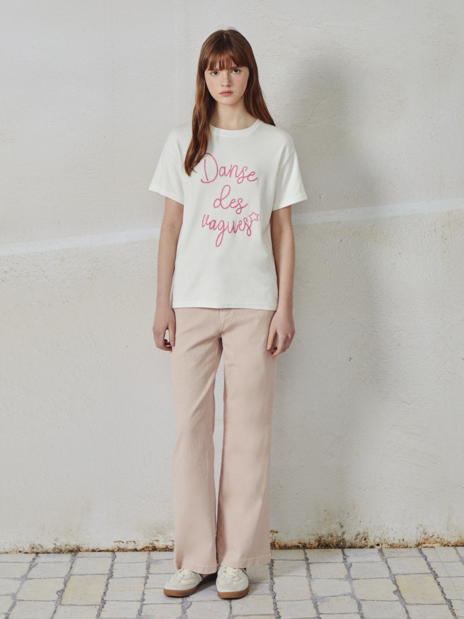 체인자수 라운드넥 티셔츠 (WHITE)