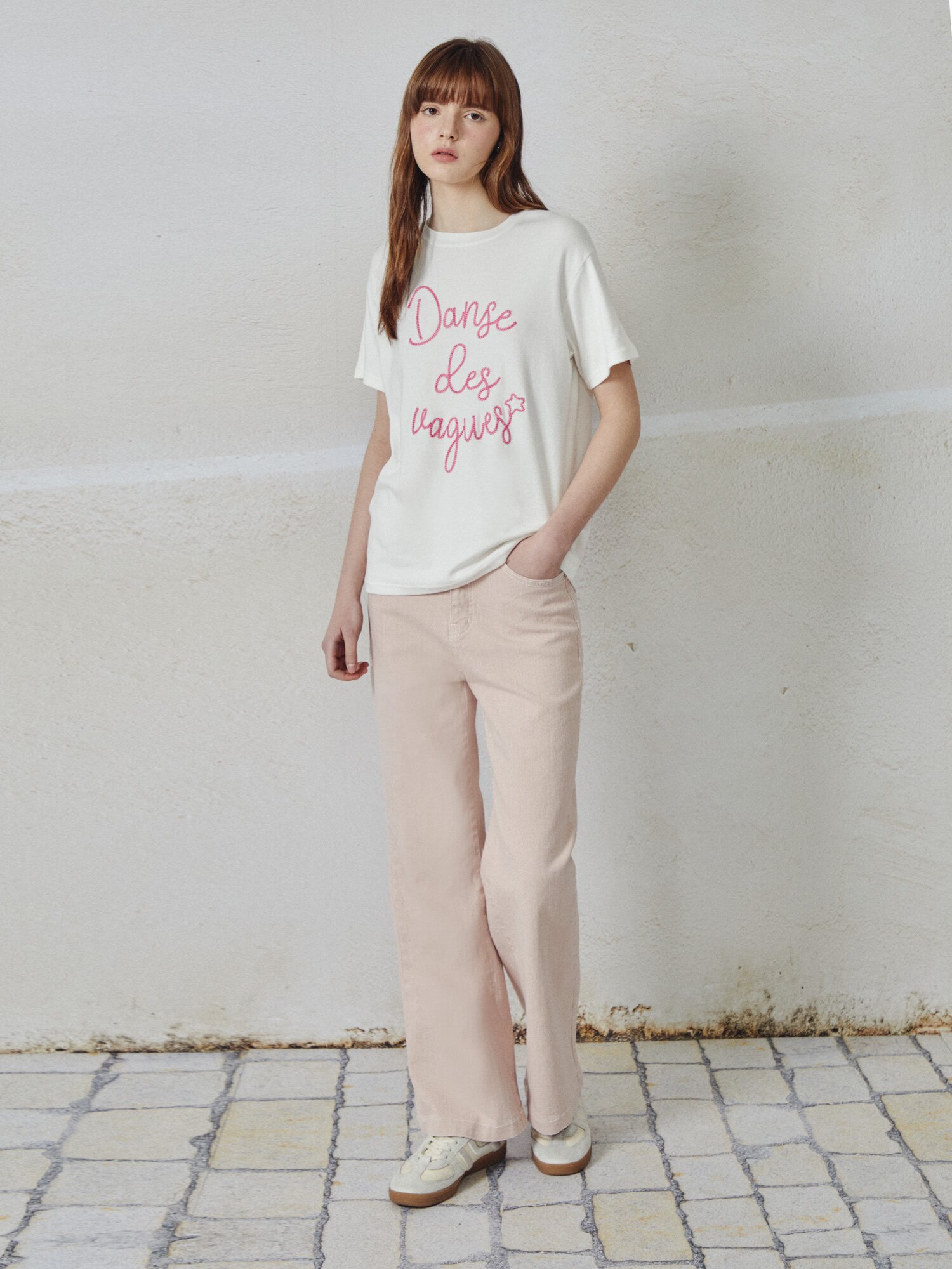 체인자수 라운드넥 티셔츠 (WHITE)