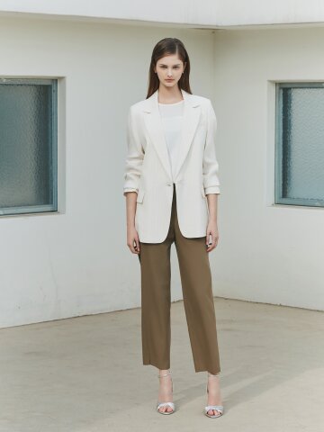 슬릿 백 밴딩 슬림 팬츠 