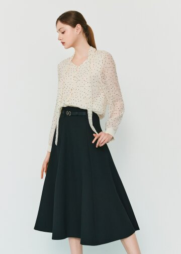 벨티드 페미닌 플레어 스커트 