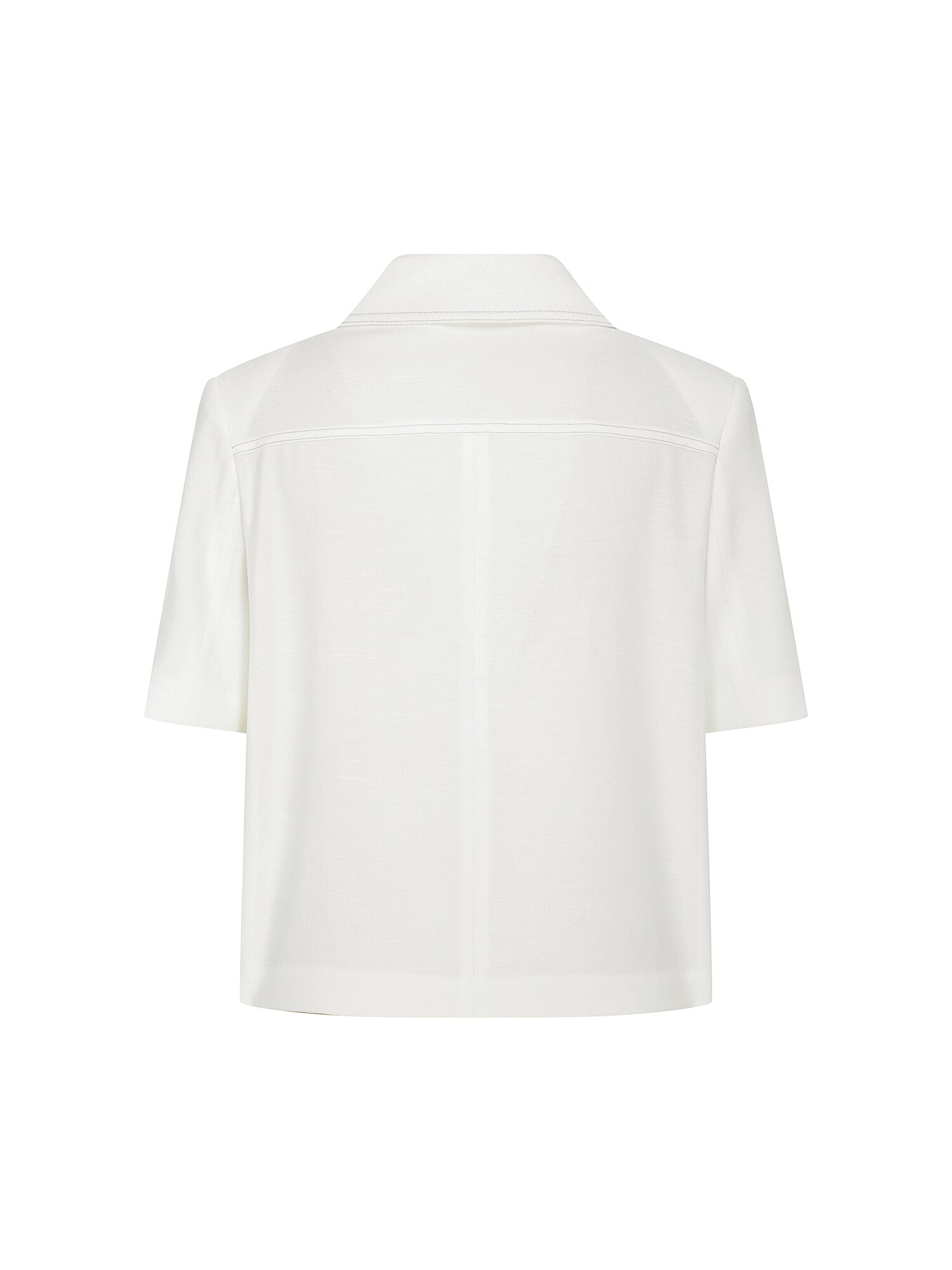 린넨 배색 스티치 더블 크롭 재킷 (WHITE)