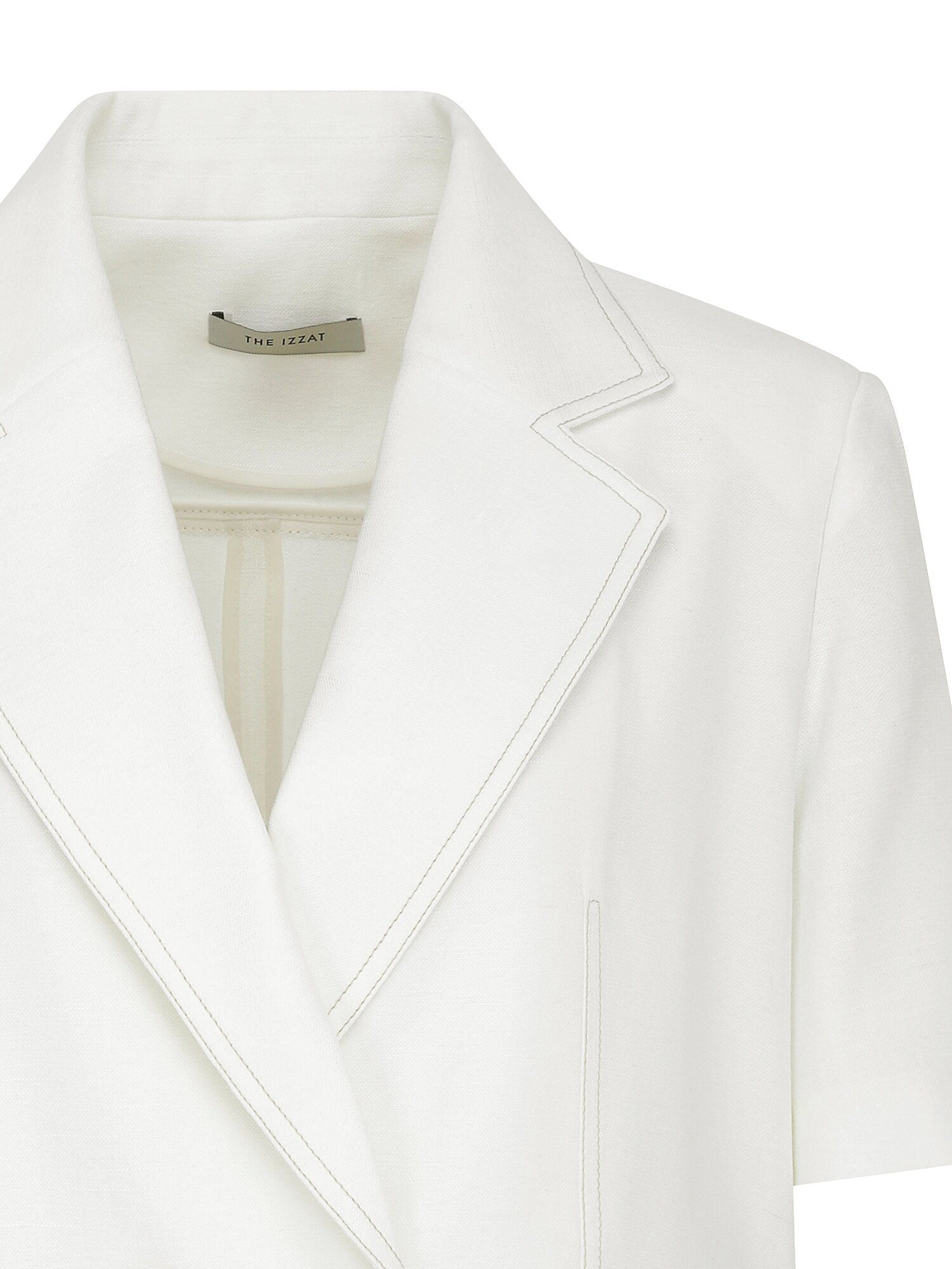 린넨 배색 스티치 더블 크롭 재킷 (WHITE)