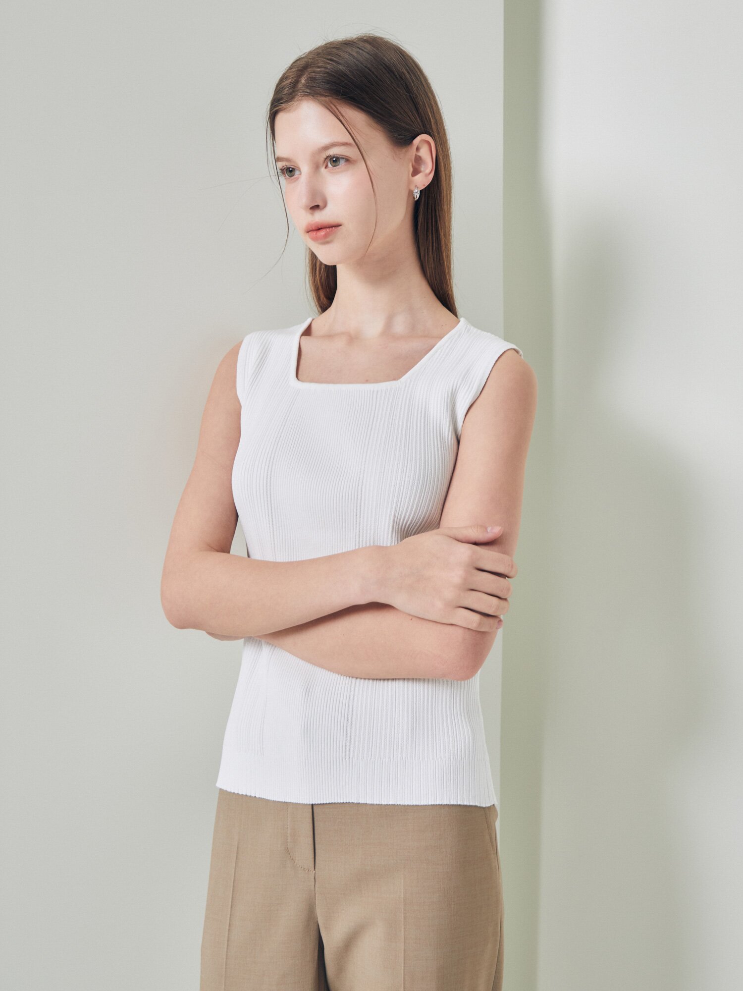 골지 투웨이 슬리브리스 니트 (IVORY)