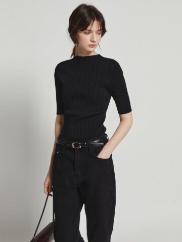 슬림핏 골지 하프넥 풀오버 니트 