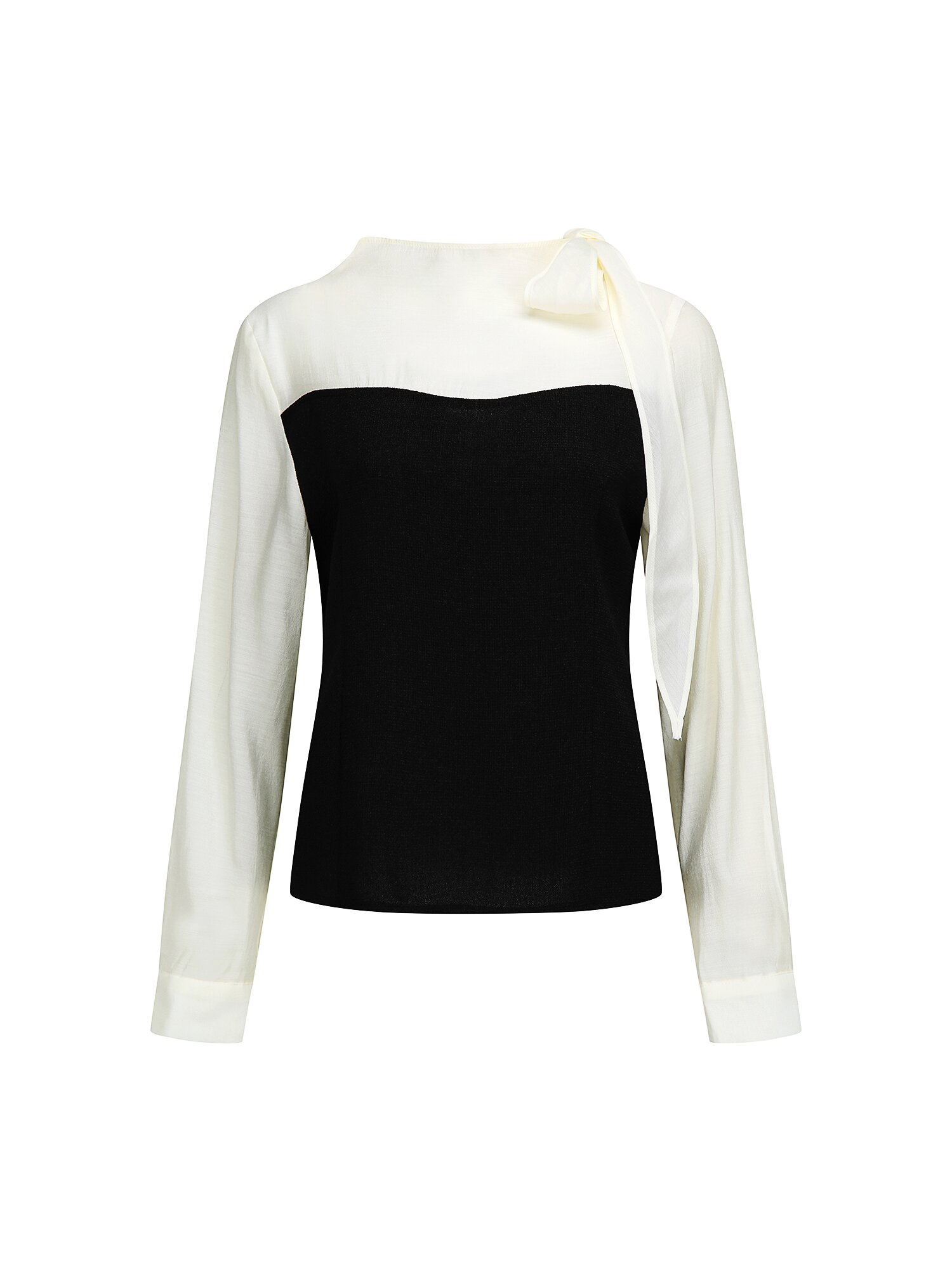 배색 숄더 리본 블라우스 (CREAM)