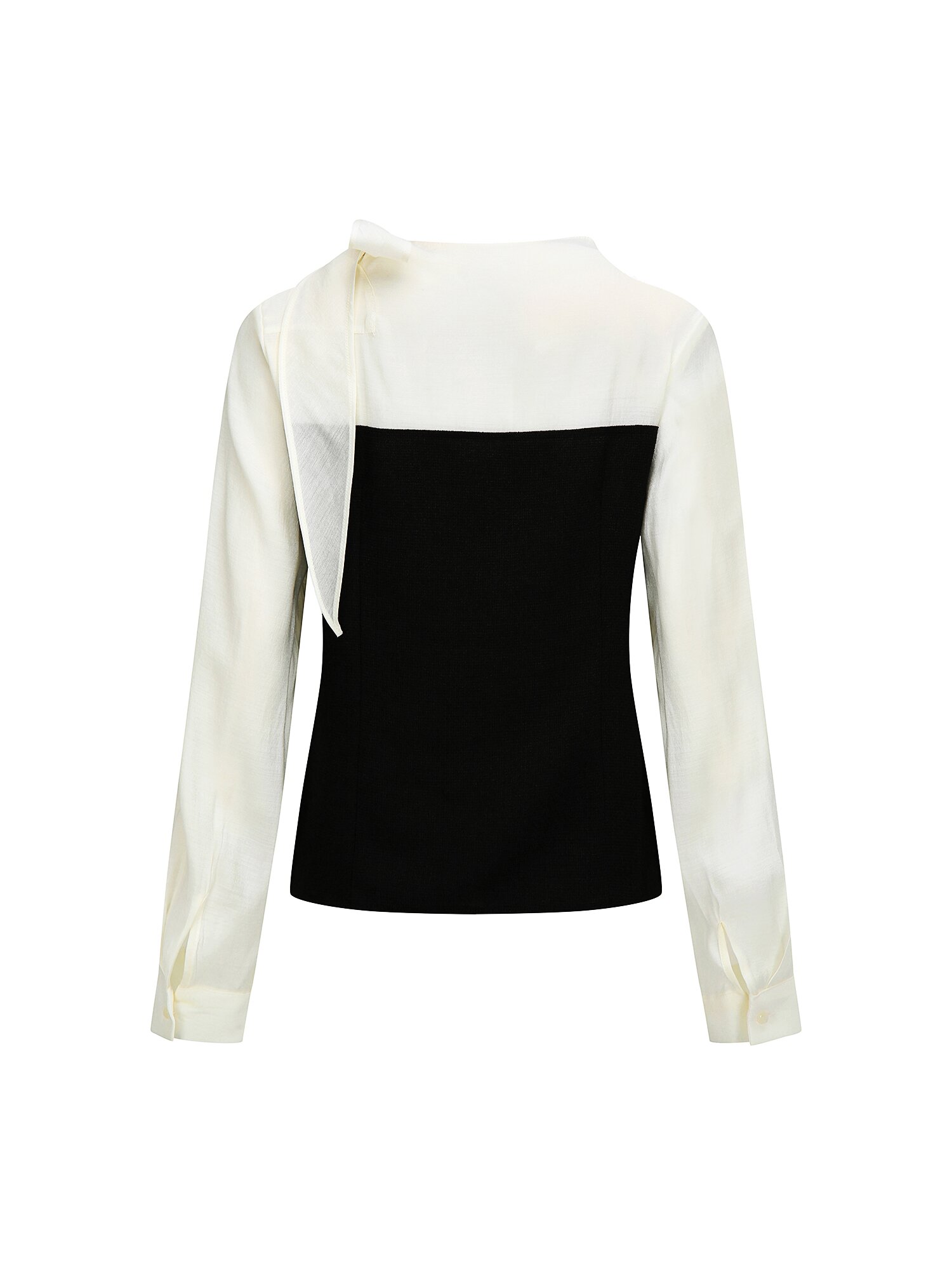 배색 숄더 리본 블라우스 (CREAM)