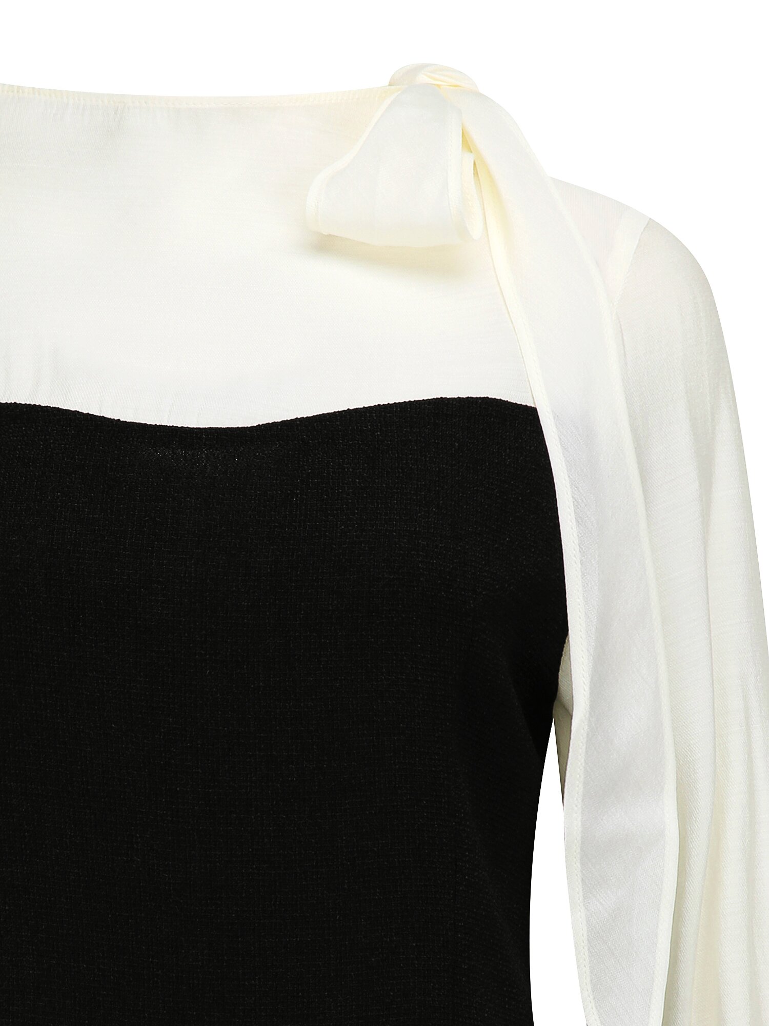 배색 숄더 리본 블라우스 (CREAM)