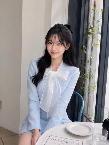 탈부착 보타이 트위드 텍스쳐 라운드넥 원피스 + 자켓 셋트 