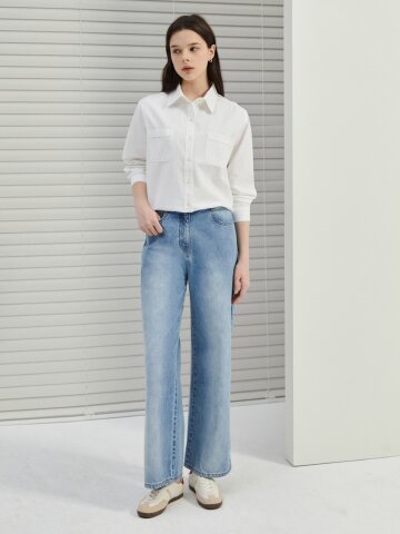 워싱 라인 와이드 데님 팬츠 