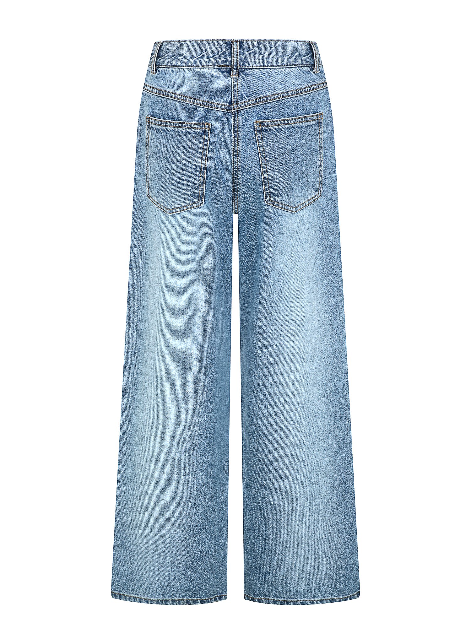 워싱 라인 와이드 데님 팬츠 (BLUE)