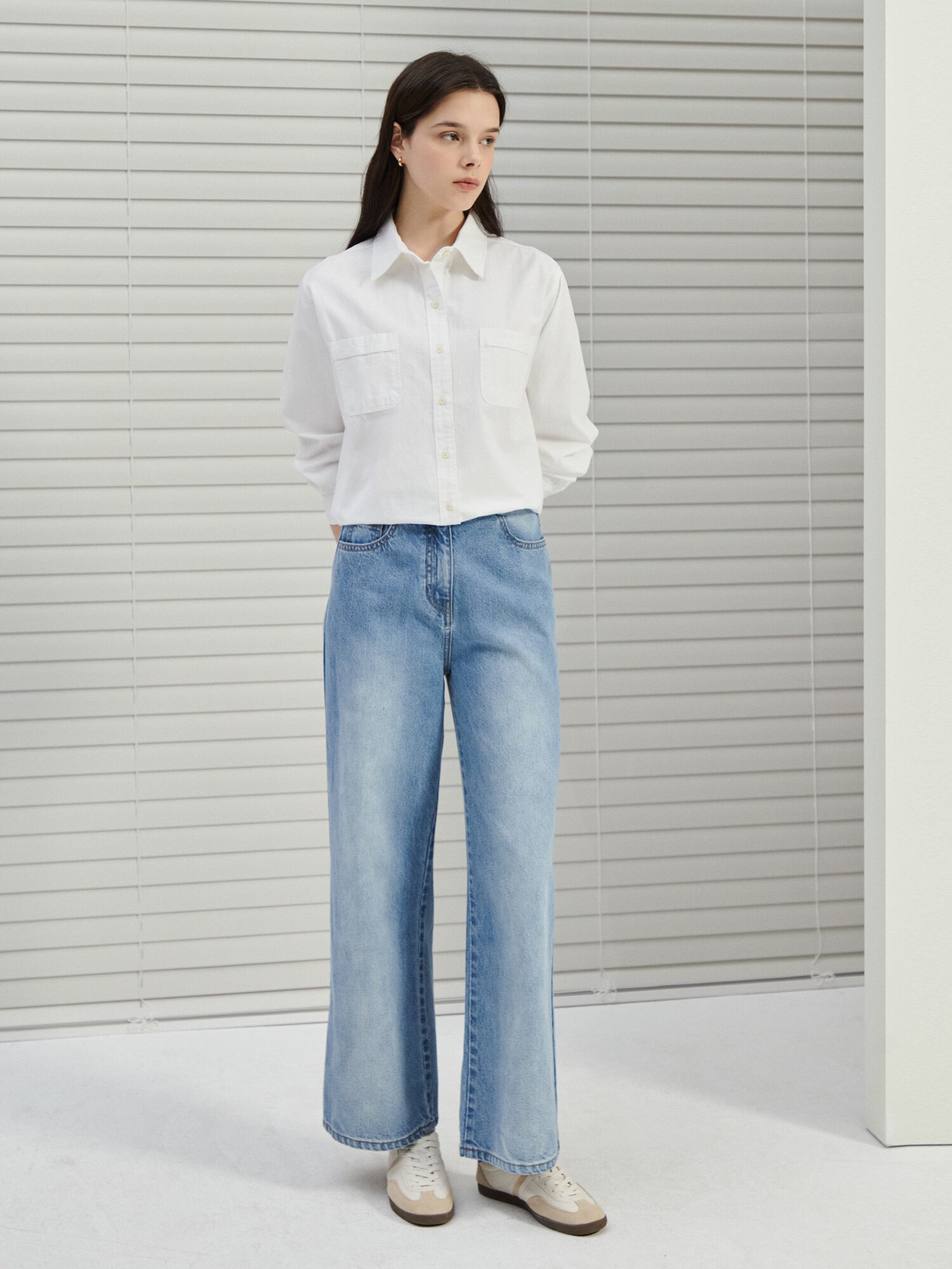 워싱 라인 와이드 데님 팬츠 (BLUE)