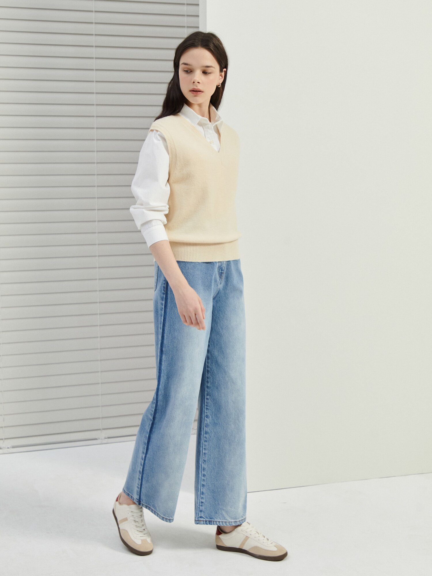 워싱 라인 와이드 데님 팬츠 (BLUE)