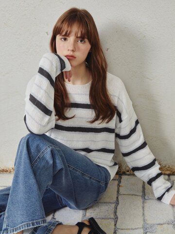 부클레 스트라이프 풀오버 니트 