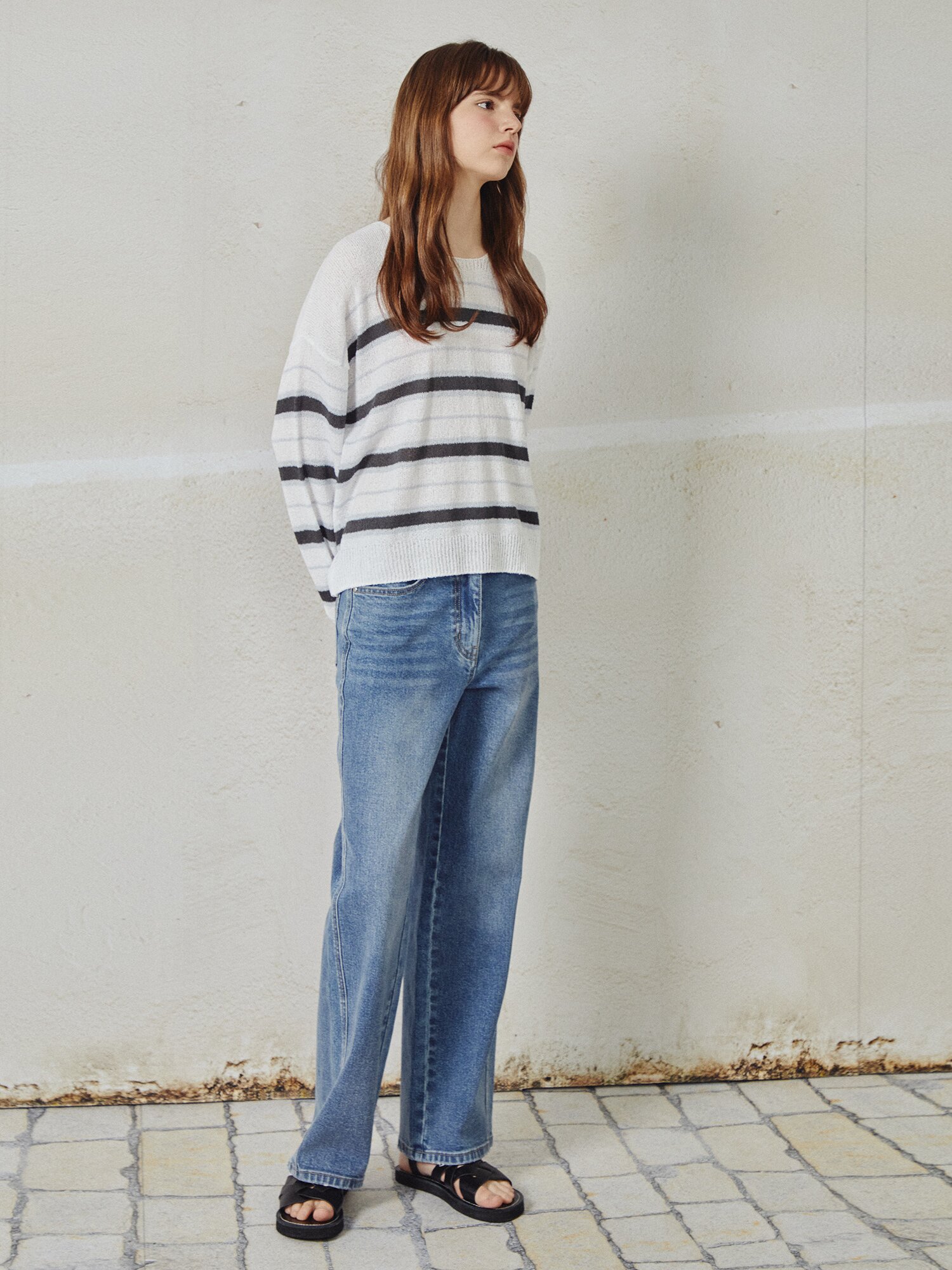 부클레 스트라이프 풀오버 니트 (IVORY)