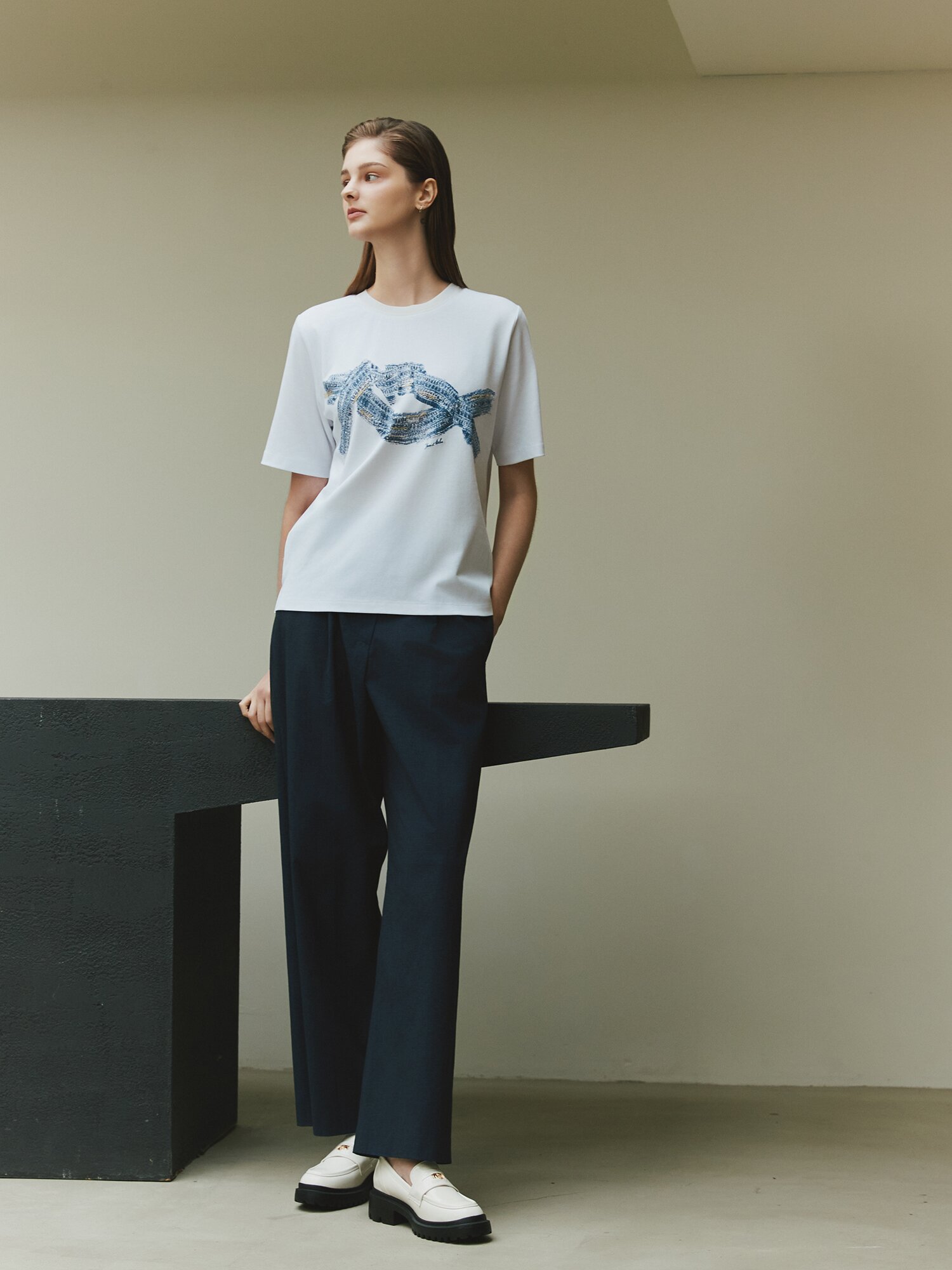 원턱 백 밴딩 와이드 팬츠 (INDIGO)