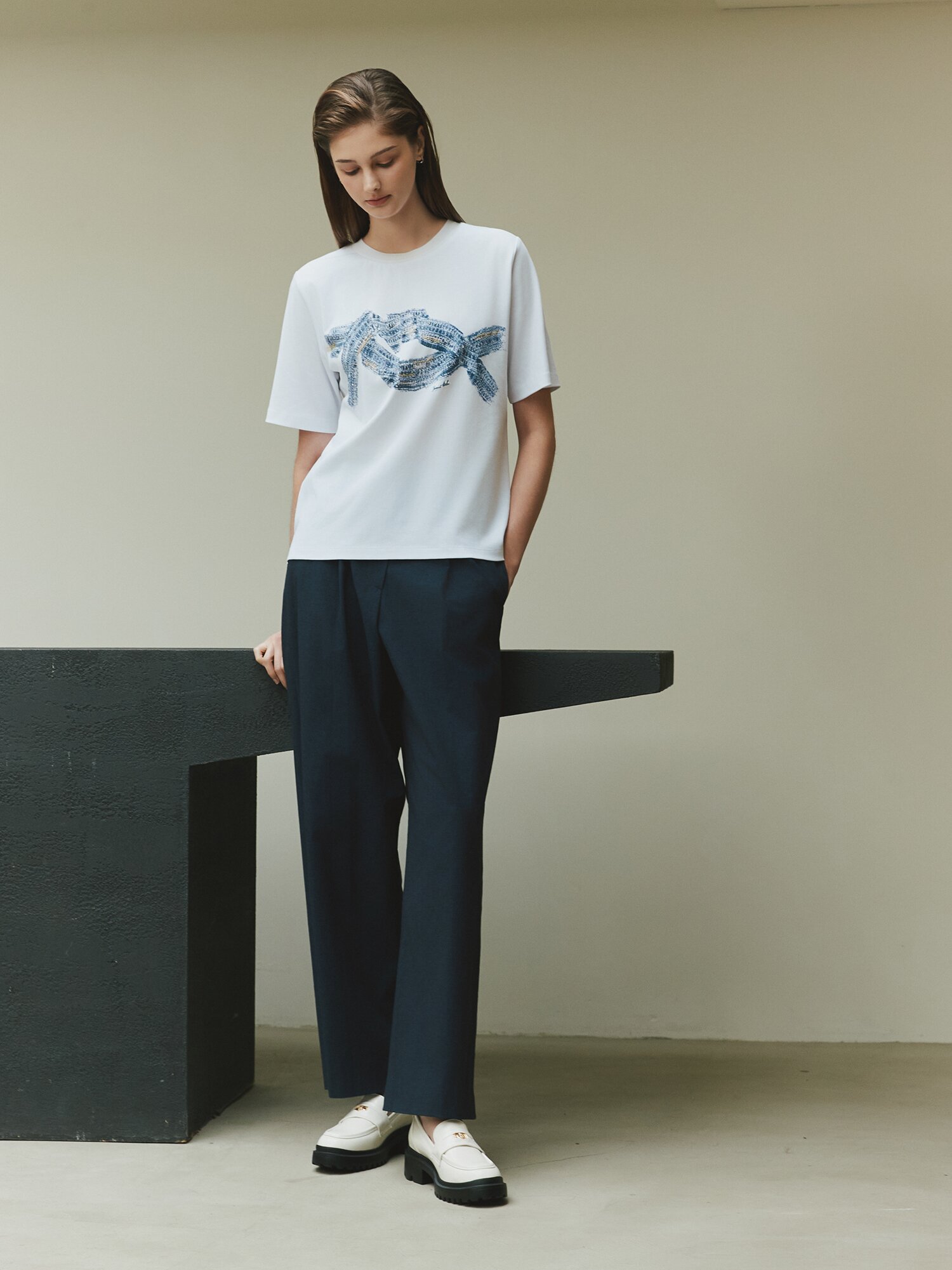 원턱 백 밴딩 와이드 팬츠 (INDIGO)