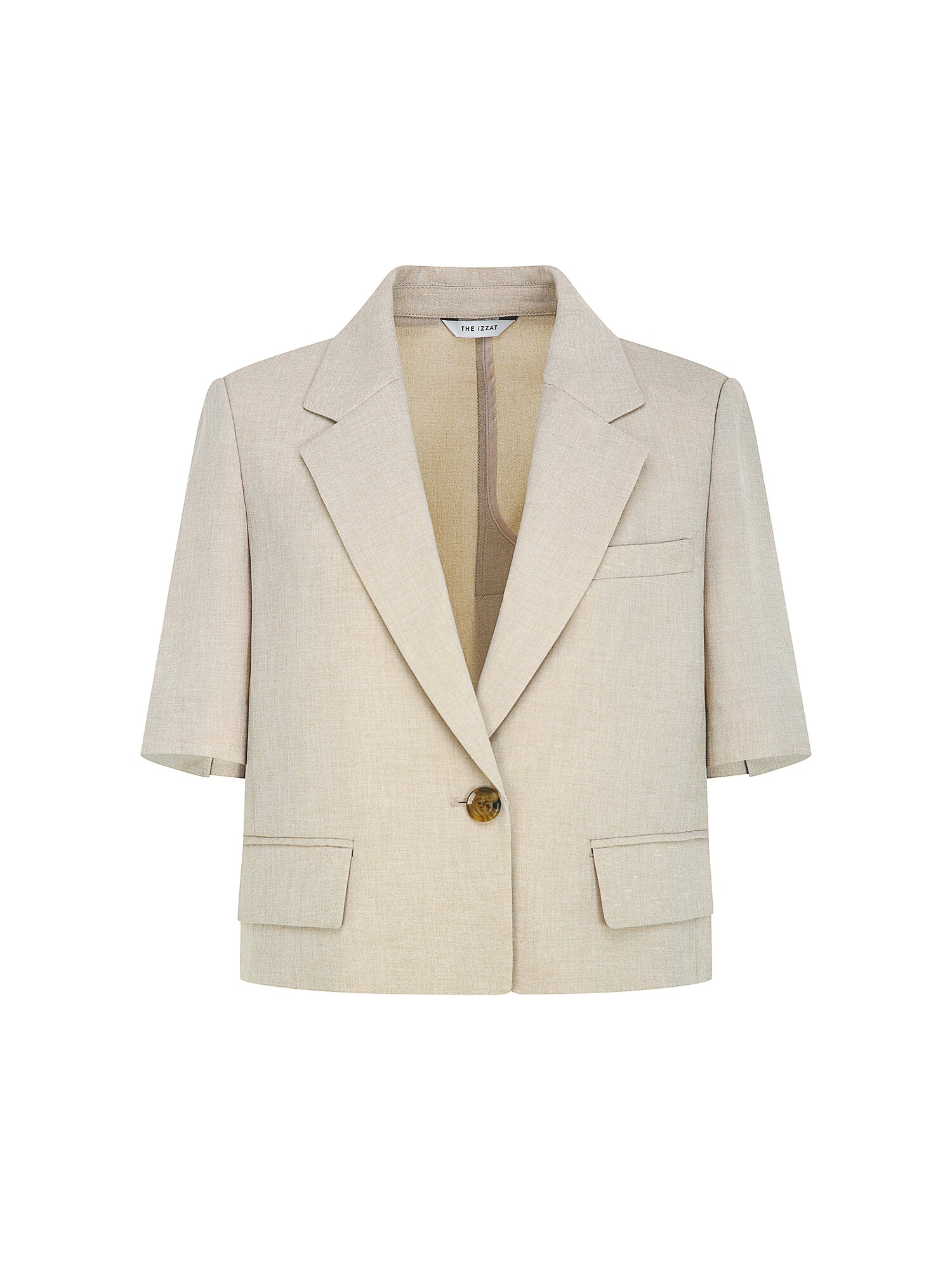 하프 슬리브 싱글 크롭 재킷 (BEIGE)