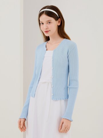 골지 스캘럽 라운드넥 가디건 