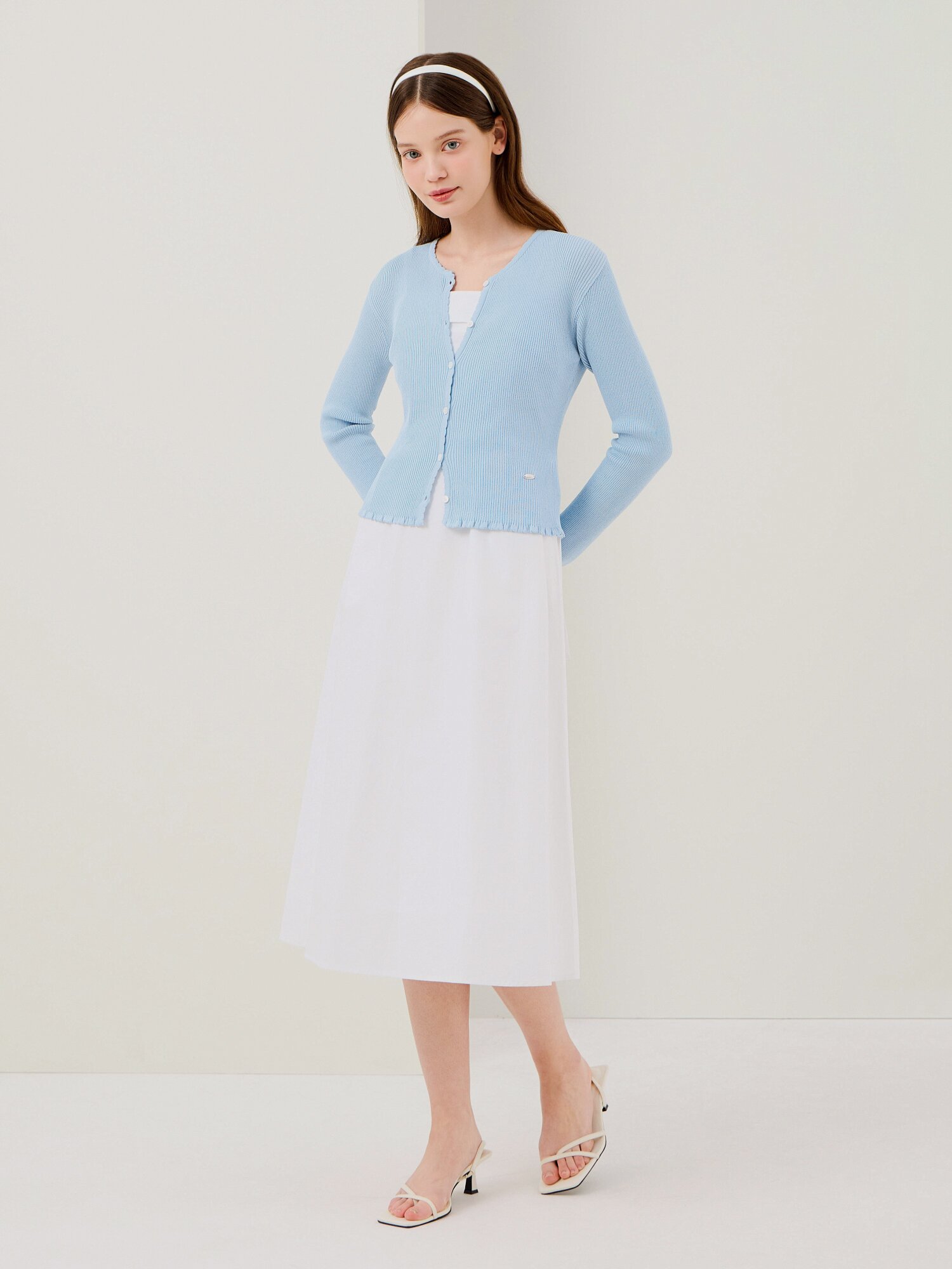 골지 스캘럽 라운드넥 가디건 (BLUE)