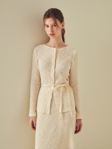 코튼 링클 라운드넥 블라우스 