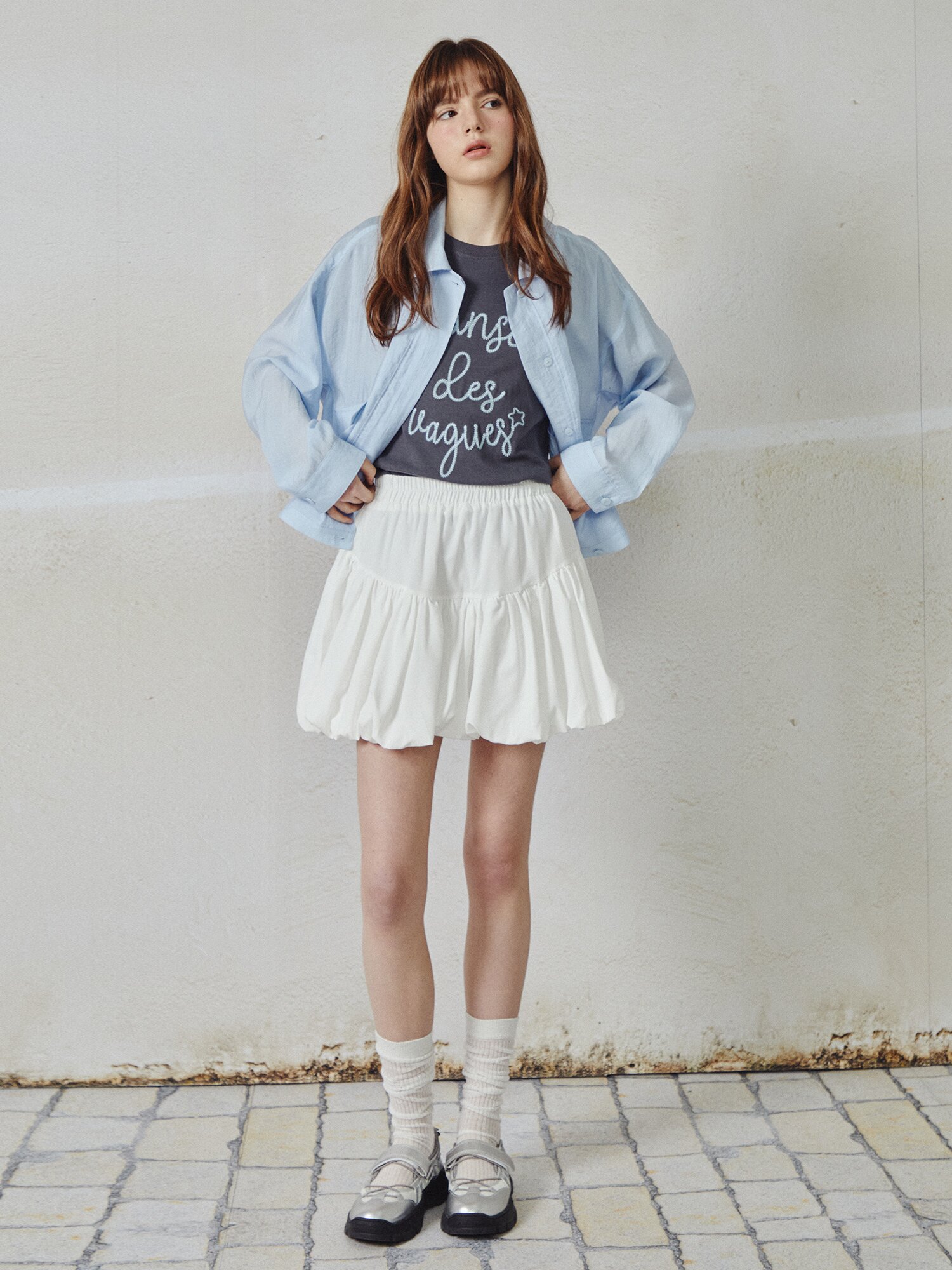 체인자수 라운드넥 티셔츠 (DARK GREY)