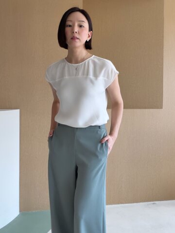 배색 캡 슬리브 블라우스 