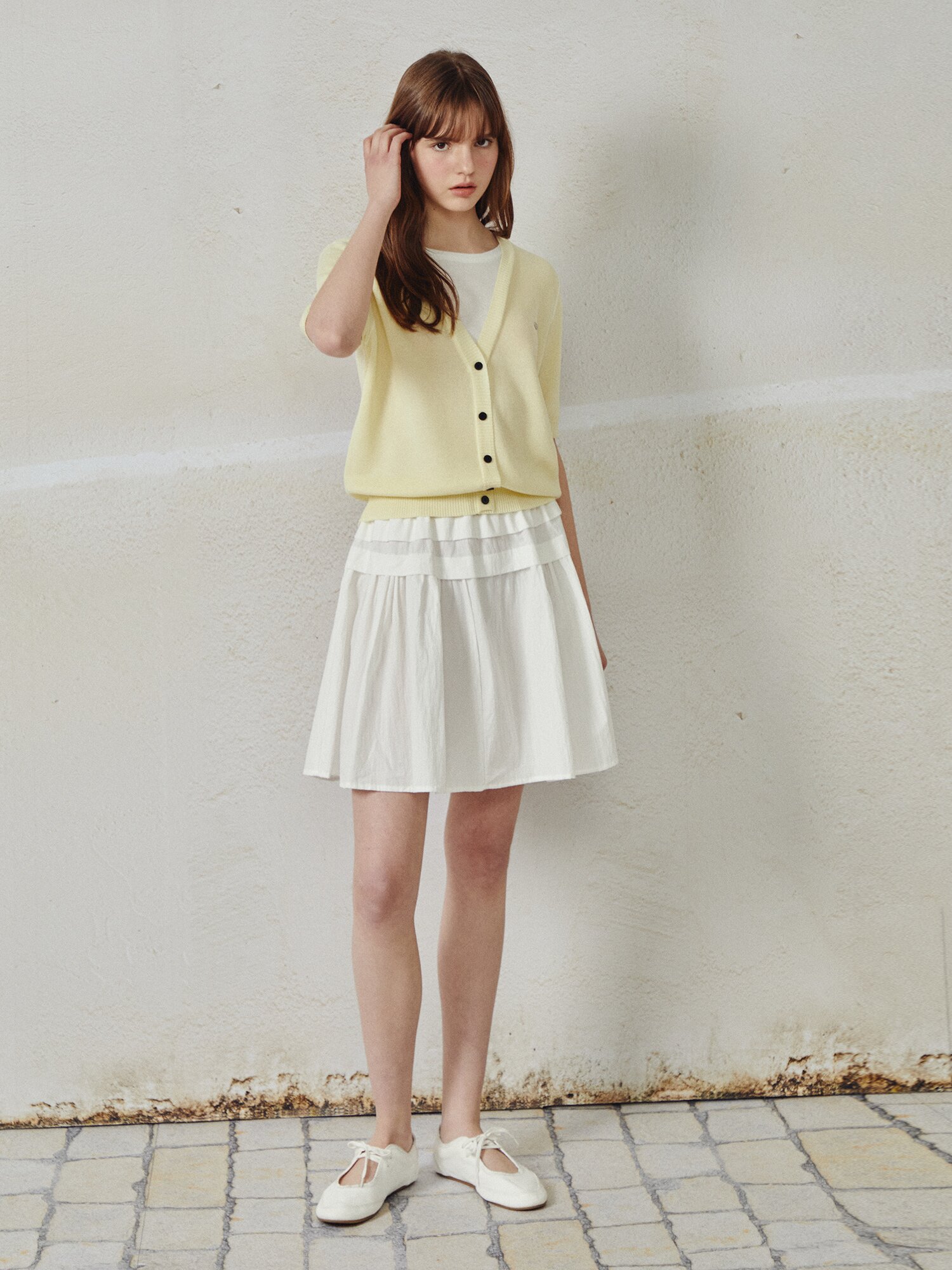 레이어드 브이넥 풀오버 니트 (YELLOW)