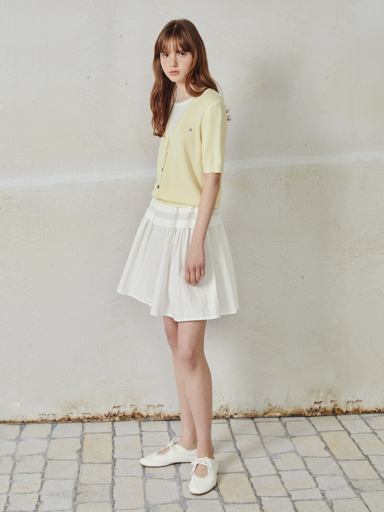 레이어드 브이넥 풀오버 니트 (YELLOW)