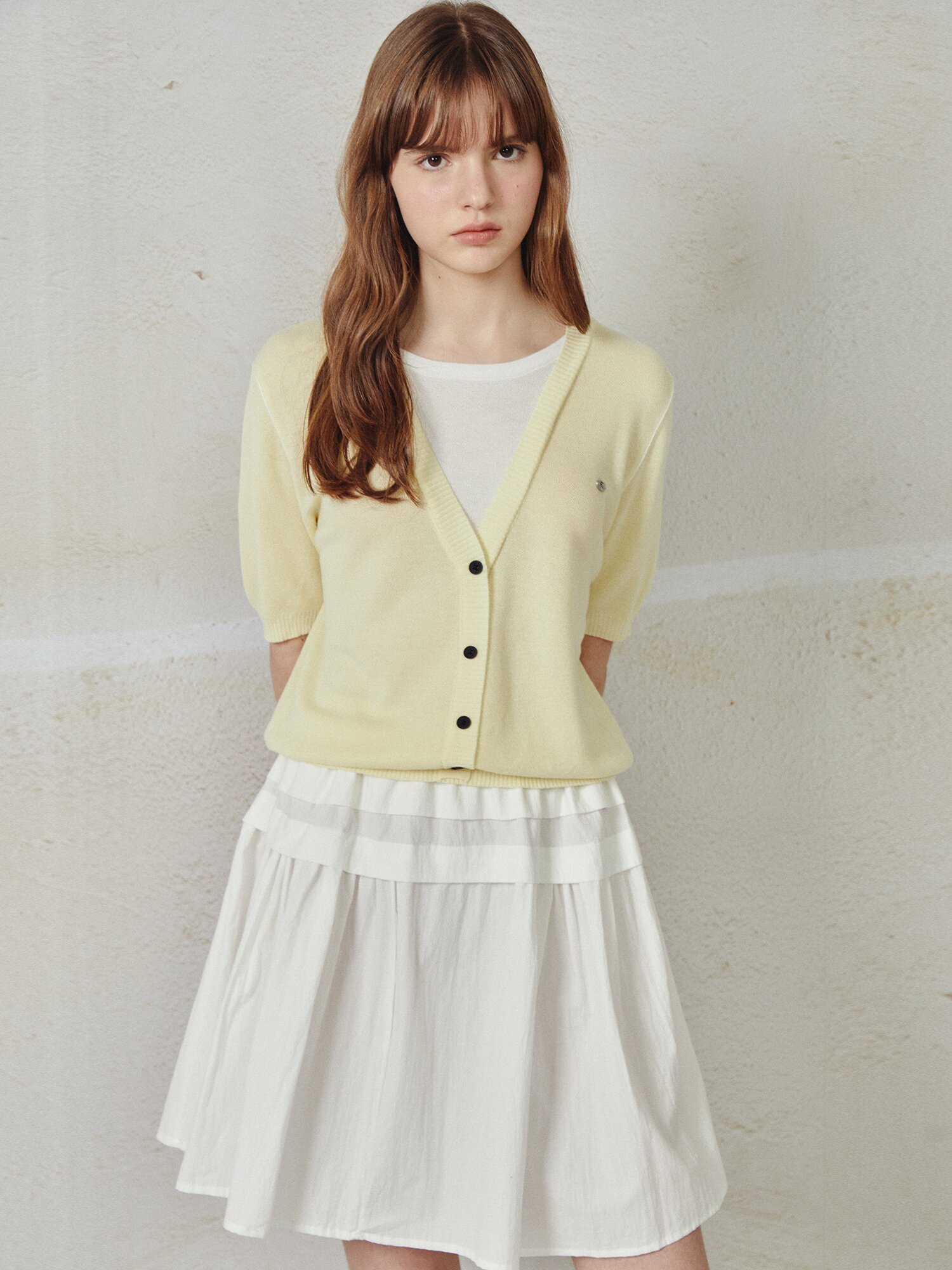 레이어드 브이넥 풀오버 니트 (YELLOW)