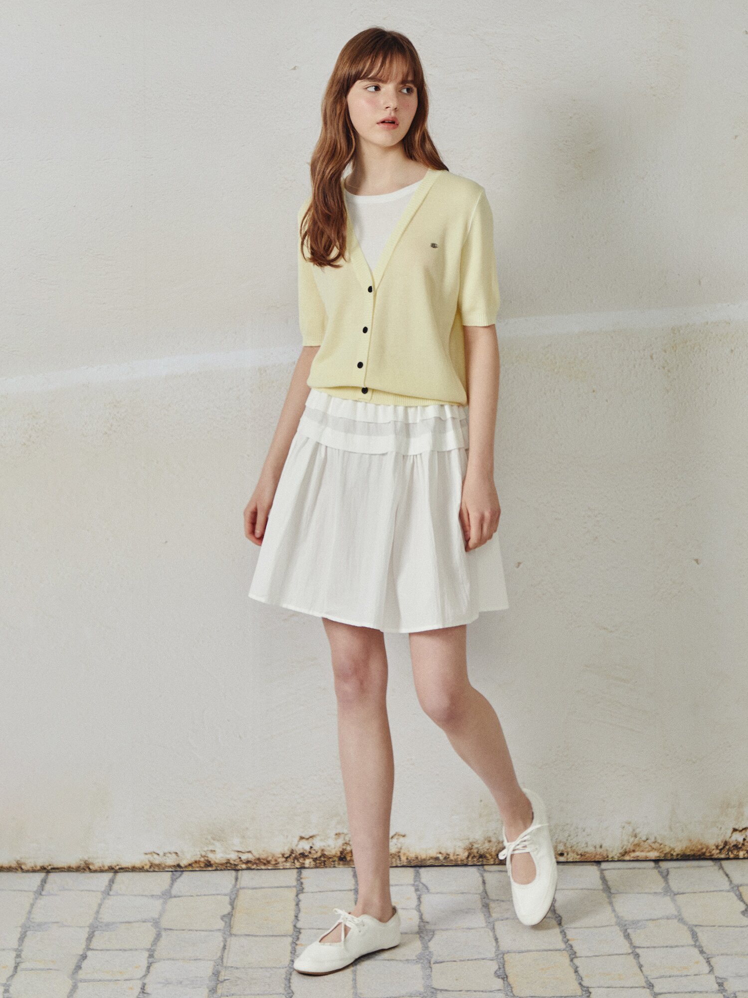 레이어드 브이넥 풀오버 니트 (YELLOW)