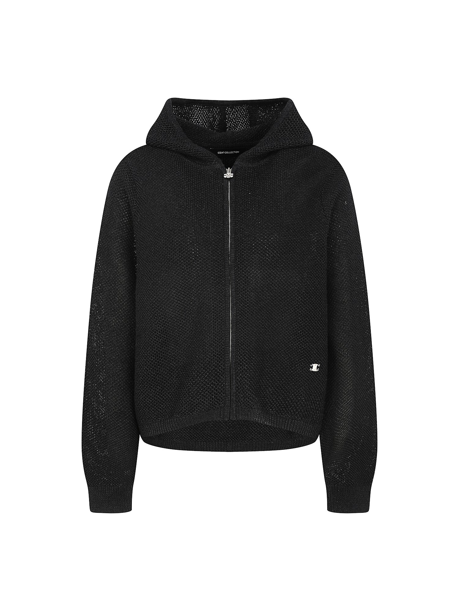 로고 장식 후드 집업 가디건 (BLACK)