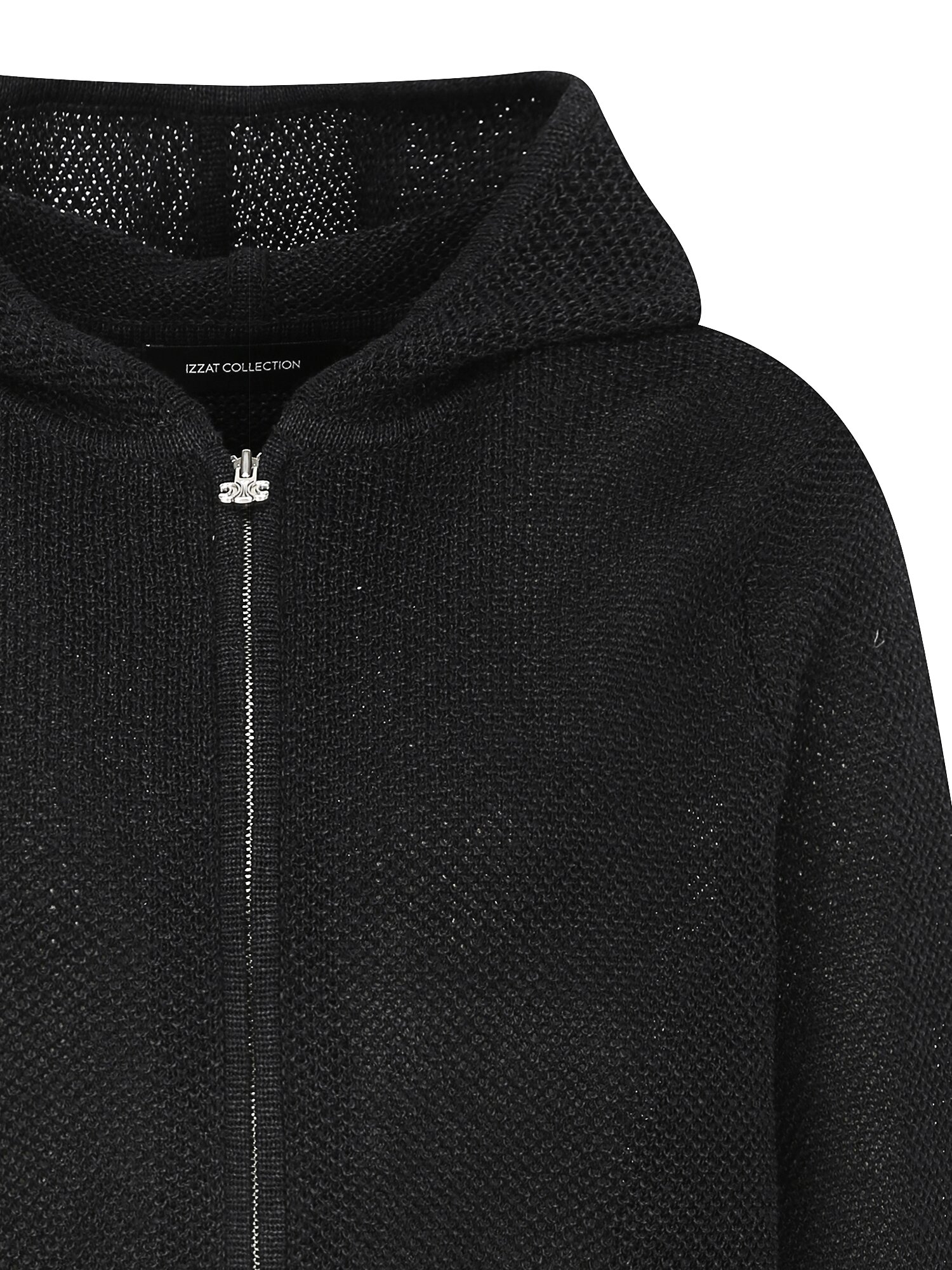 로고 장식 후드 집업 가디건 (BLACK)