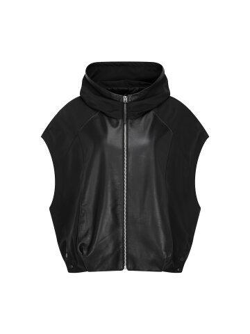 레더 배색 후드 집업 베스트 