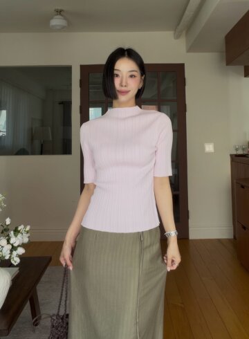 슬림핏 골지 하프넥 풀오버 니트 