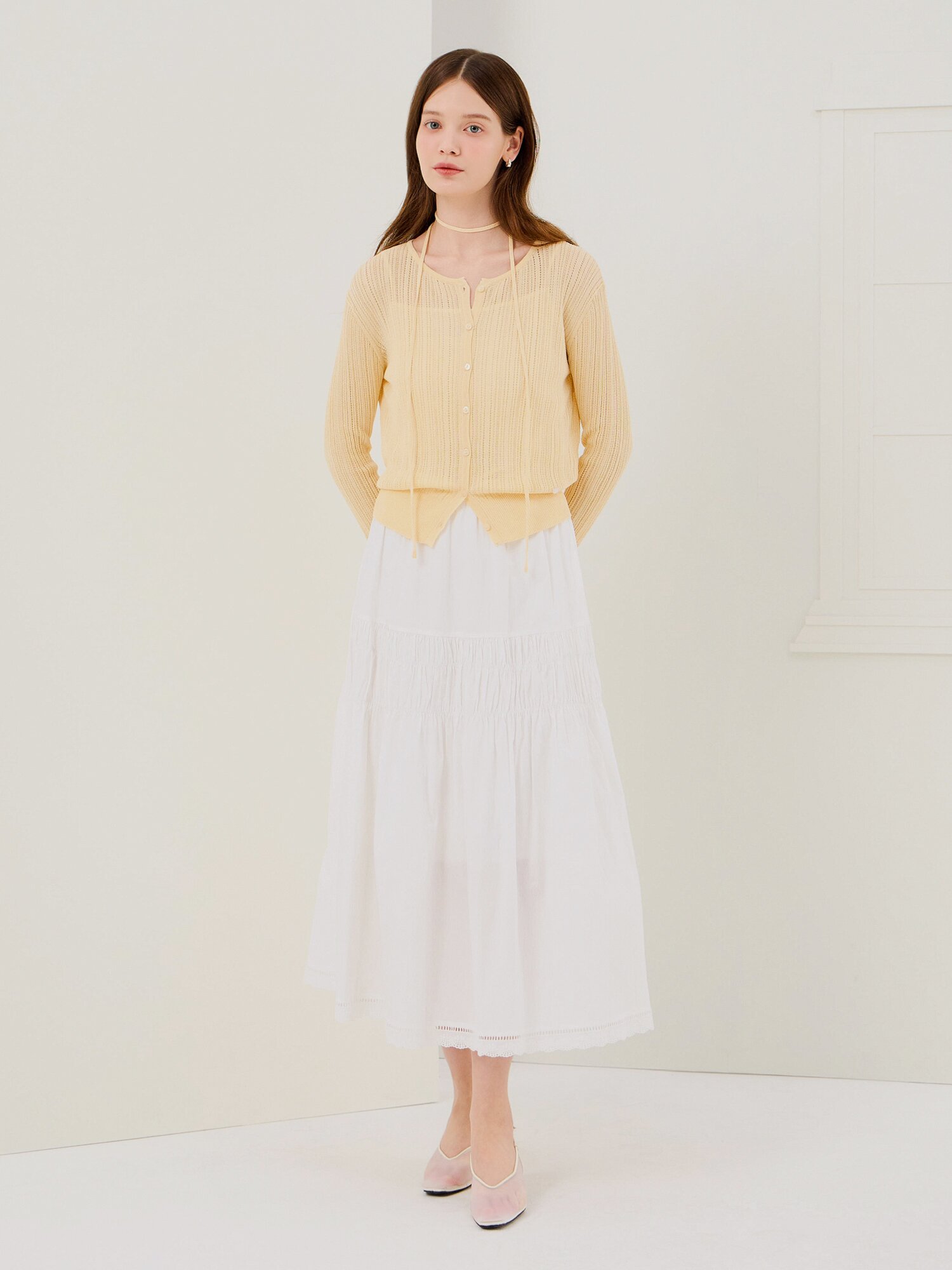 스카시 라운드넥 크롭 가디건 (YELLOW)