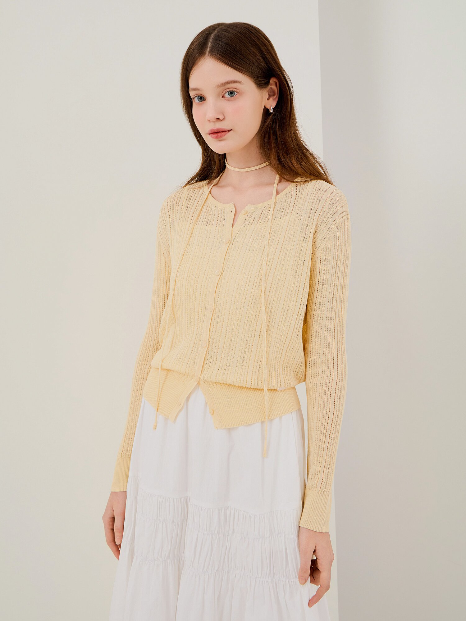 스카시 라운드넥 크롭 가디건 (YELLOW)