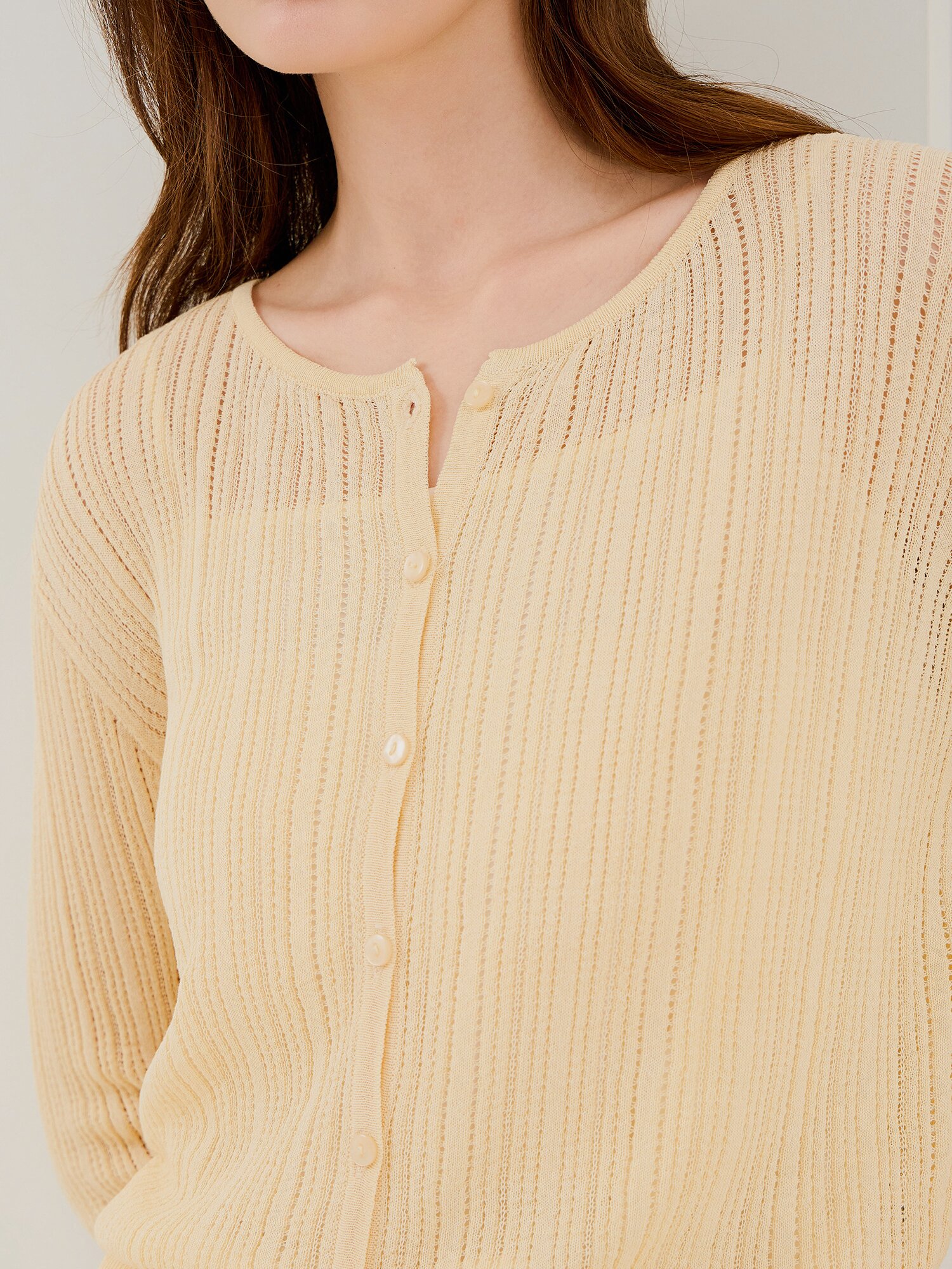 스카시 라운드넥 크롭 가디건 (YELLOW)