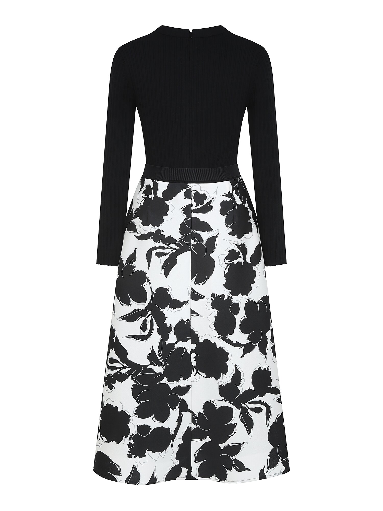 플로럴 배색 플레어 니트 원피스 (PRINT BLACK)