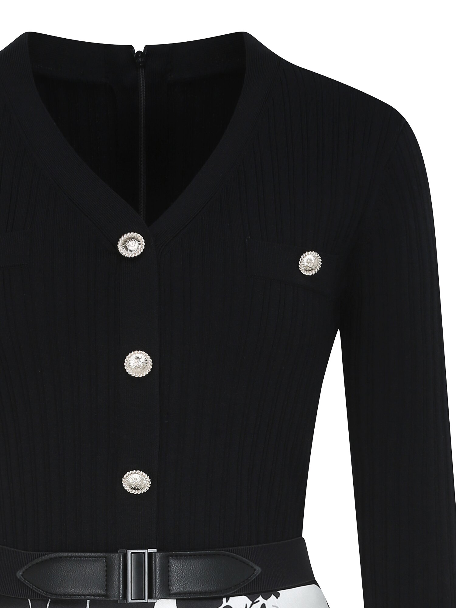 플로럴 배색 플레어 니트 원피스 (PRINT BLACK)