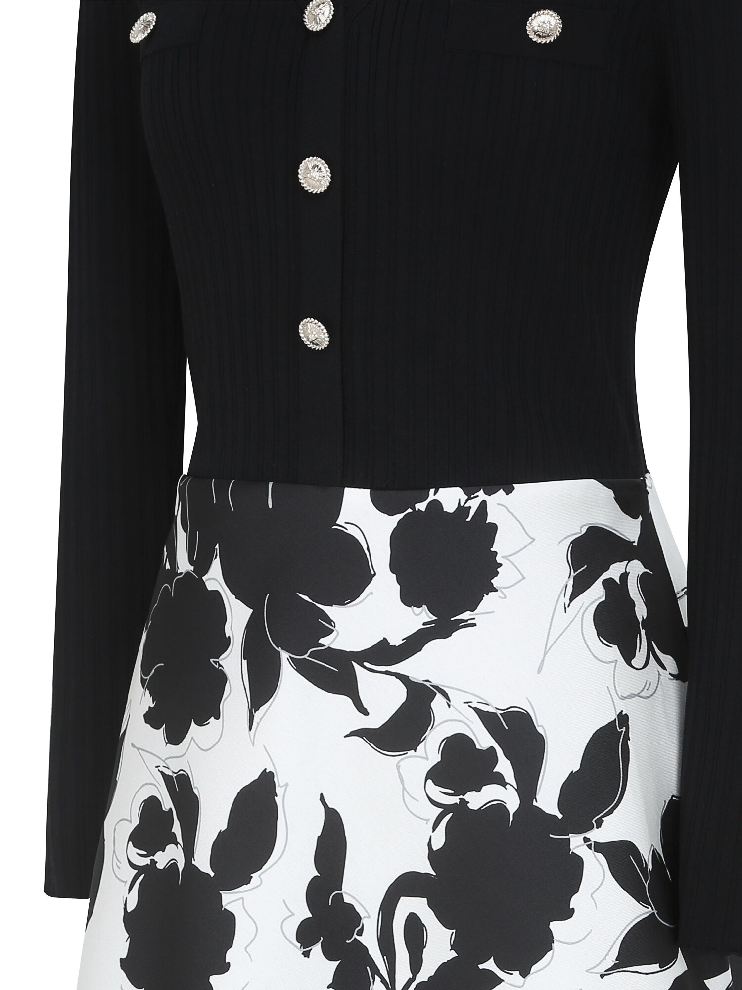 플로럴 배색 플레어 니트 원피스 (PRINT BLACK)