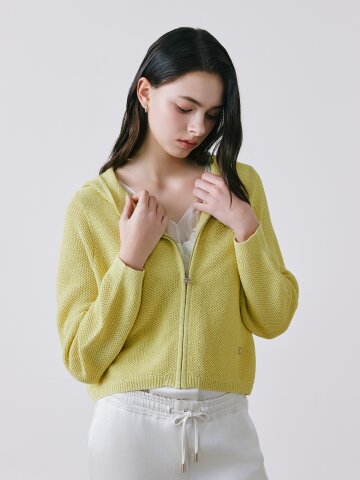 로고 장식 후드 집업 가디건 