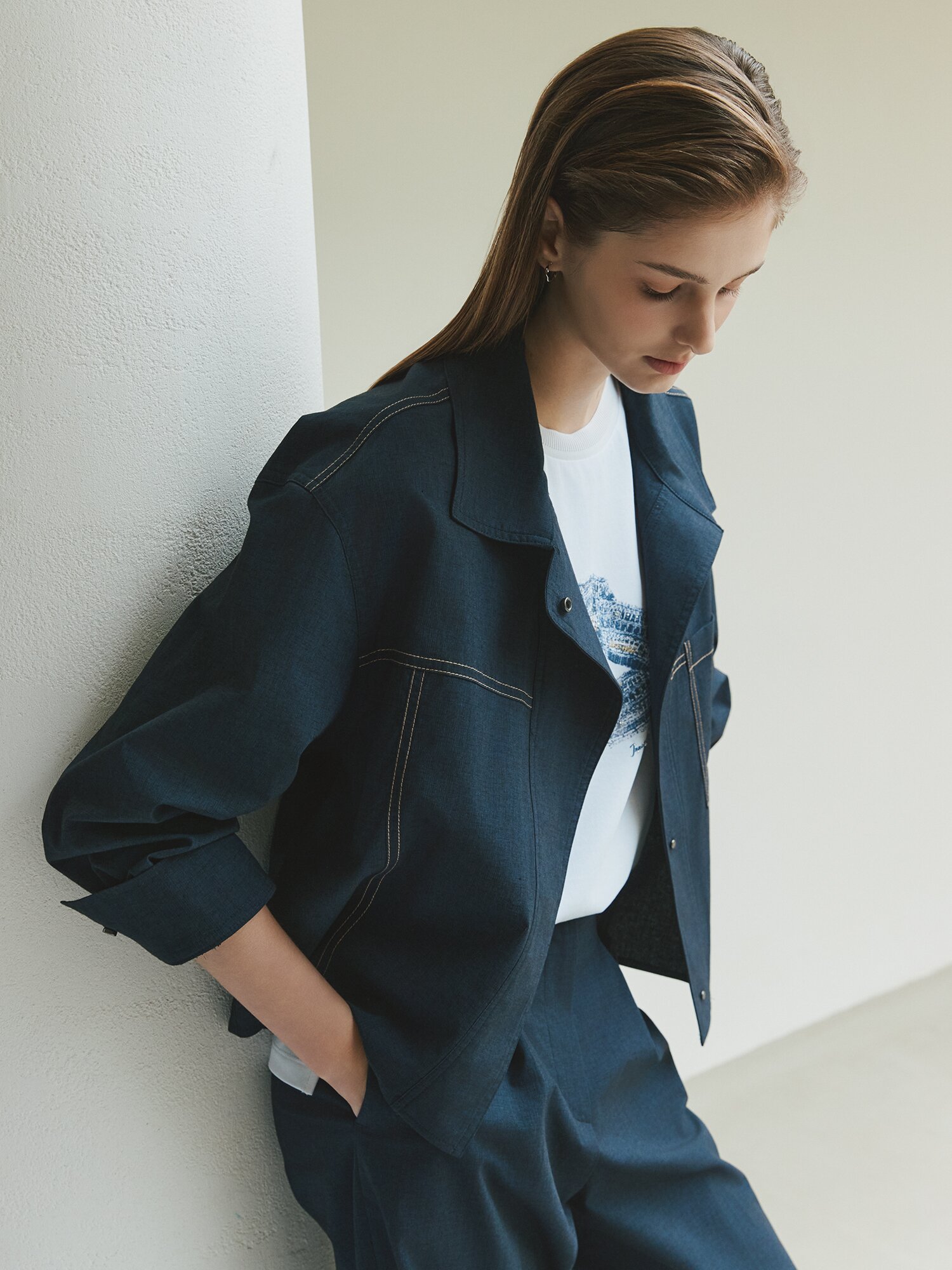 루즈핏 언밸런스 셔츠 재킷 (INDIGO)