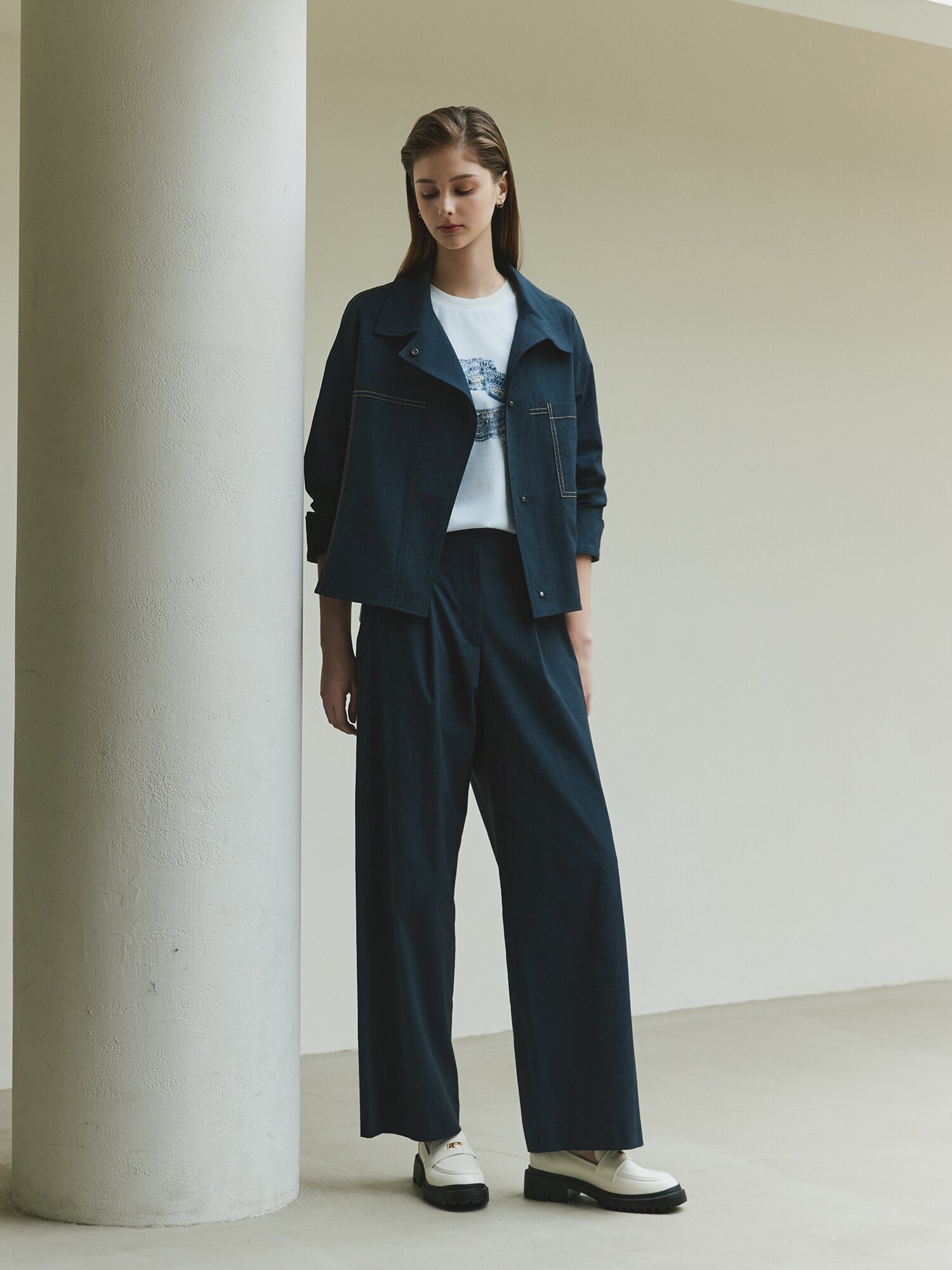 루즈핏 언밸런스 셔츠 재킷 (INDIGO)